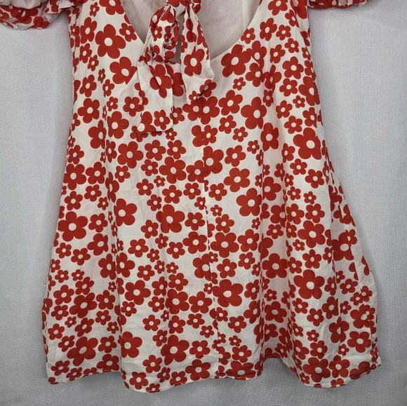 Nwt Glamorous Women's Red Mini Dresses Tie Puff Sleeve Floral Mini Dress Size 12 - Picture 13 of 16
